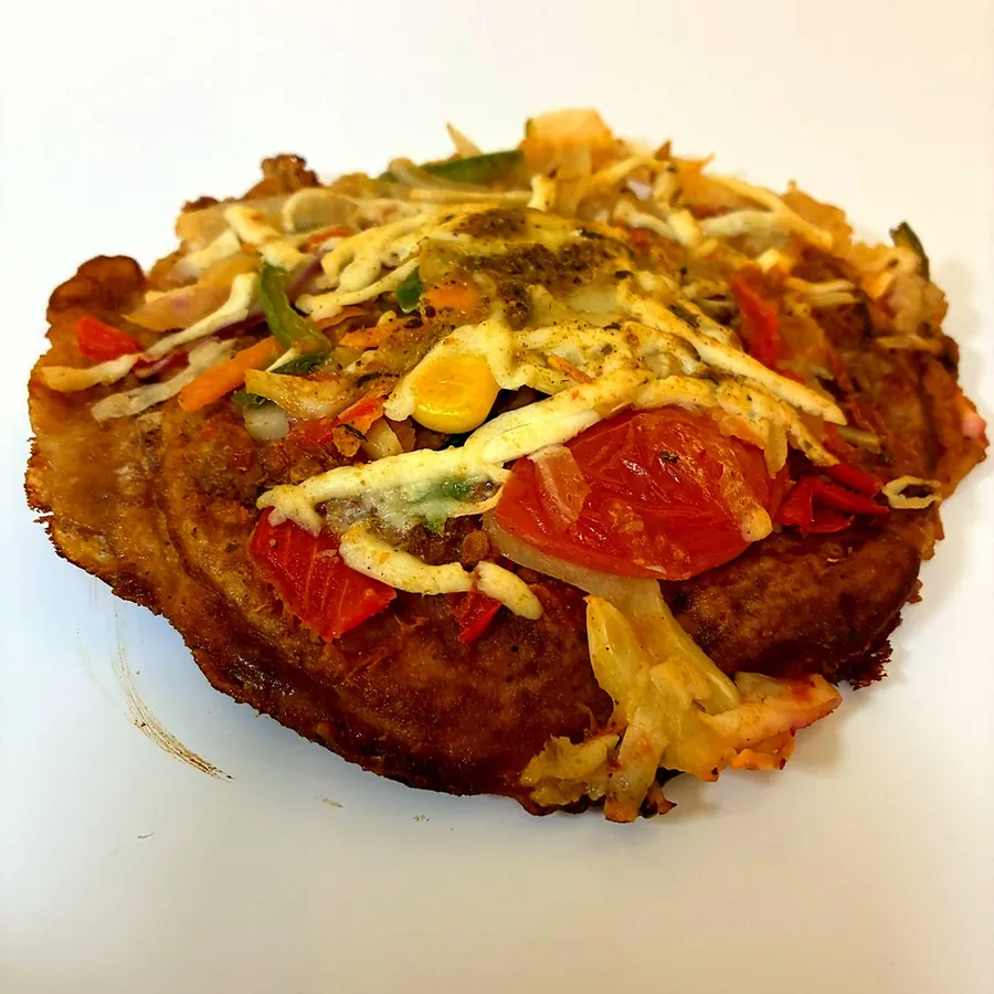 Margherita mini pancake with tomato and cheese